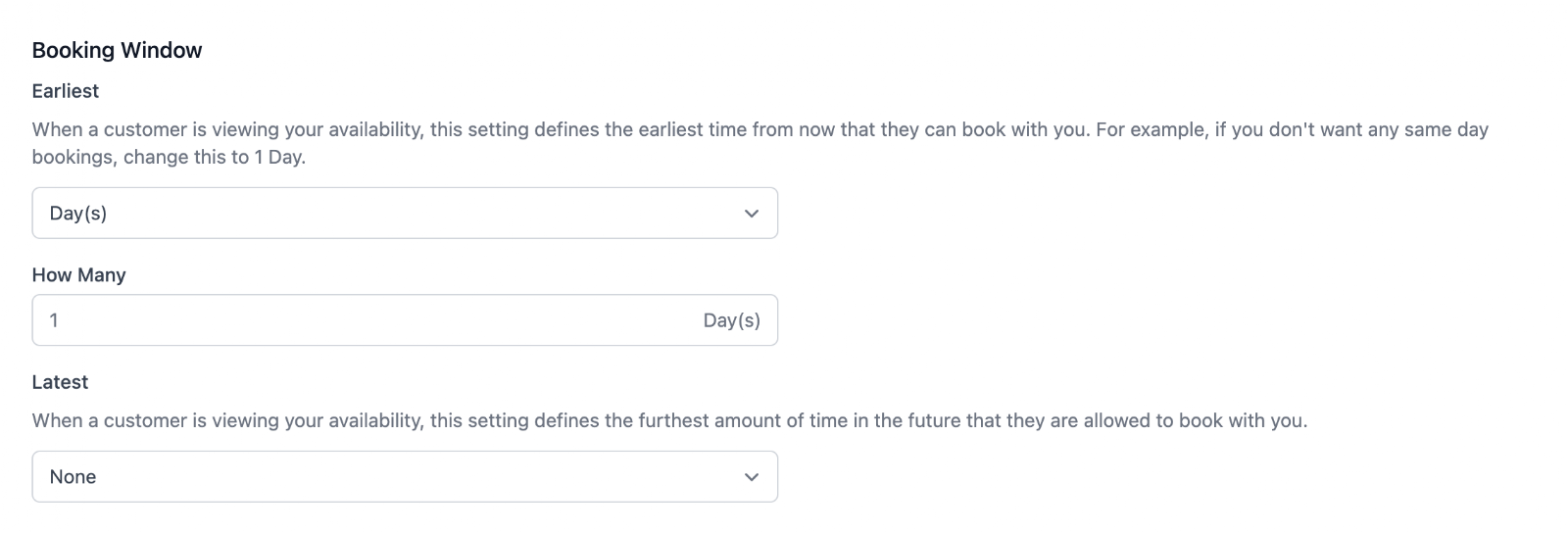 Screenshot 2 for: How to set your booking window