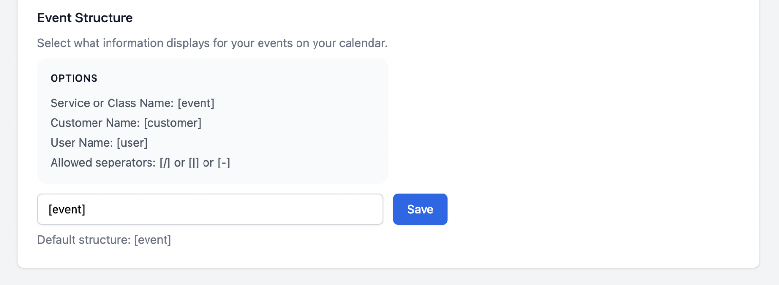 Screenshot 1 for: How to change the booking event label on your calendar