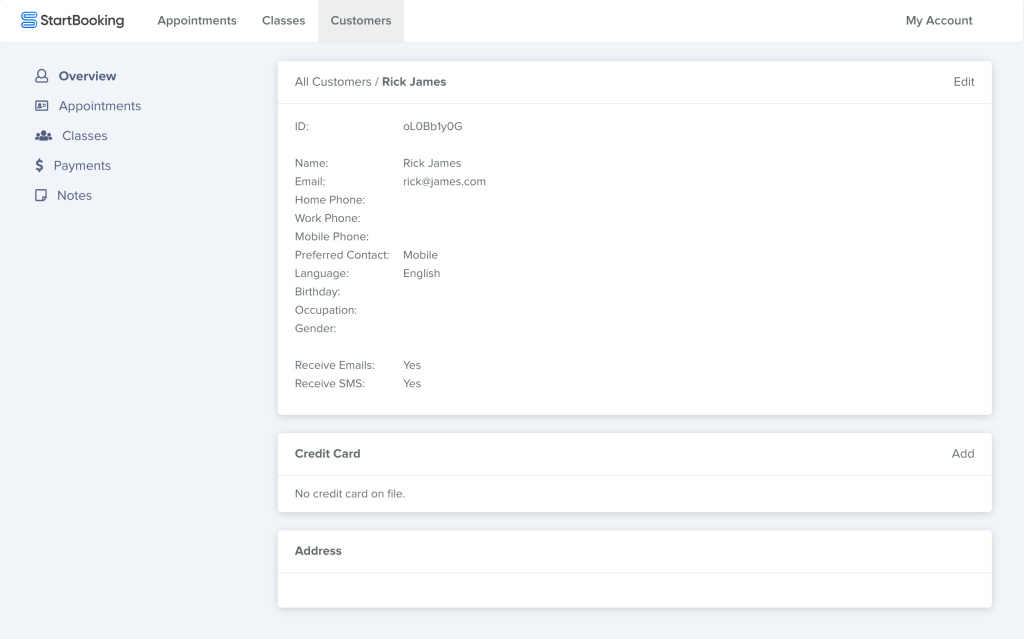 Screenshot 1 for: Managing customer credit cards
